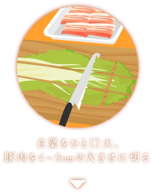 白菜をひと口大、豚肉を4～5cmの大きさに切る