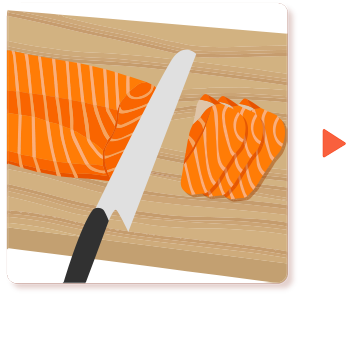 サーモンを5mm幅に切る