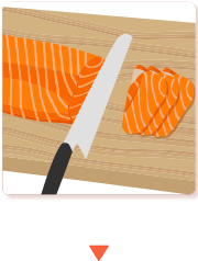 サーモンを5mm幅に切る